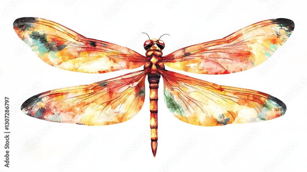 Poster charming and nature inspired watercolor dragonfly showcasing intricate wing patterns and soft pastel