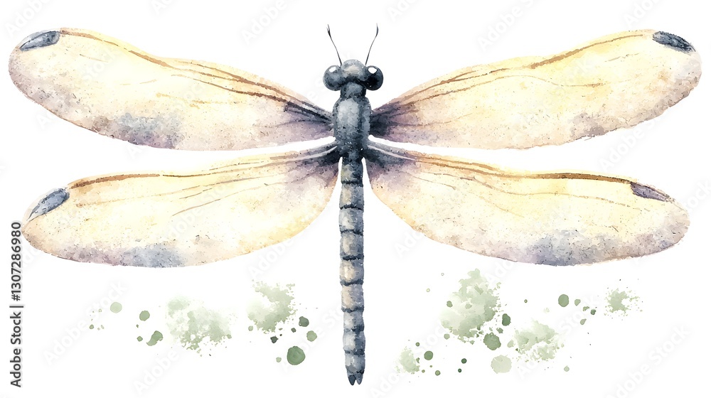 Poster delicate and vibrant watercolor of a beautiful dragonfly with soft wings and intricate details isola
