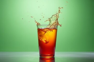 Refreshing Drink Splashing Out of a Glass with Ice