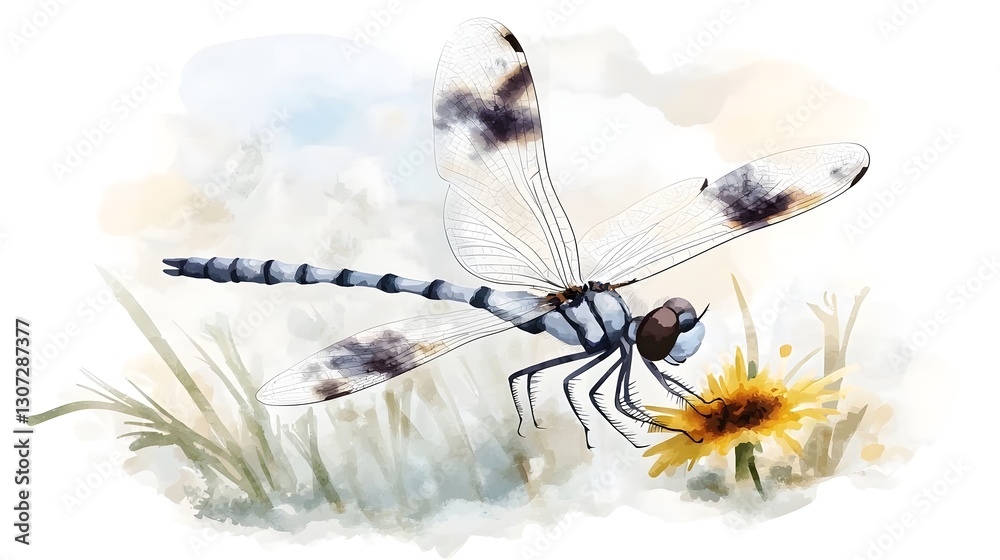Poster Stylish and Minimalistic Watercolor Dragonfly with Subtle Textures and a Balanced Color Palette Ideal for Modern Nature Creative Art Projects