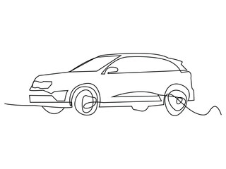 One Line art Car Drawing vector illustration
