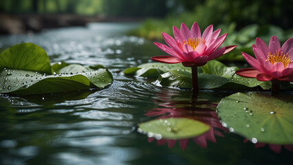 pink water lily in pond