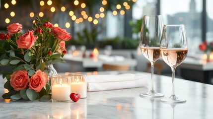 Romantic Setting with Wine and Flowers for Celebrations