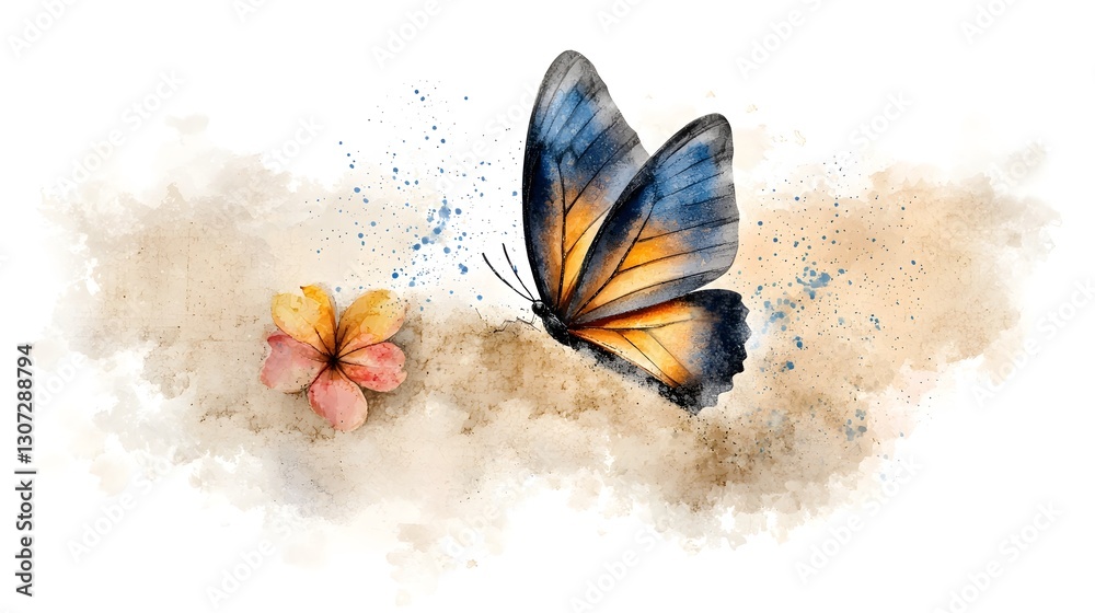 Poster Captivating Futuristic Geometric Butterfly Blending Bold Structured Wing Patterns with Soft Watercolor Elements Creating a Striking Contrast Between Precision and Fluidity