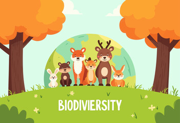 Fototapeta premium Cartoon Animals and Biodiversity on Earth Backdrop