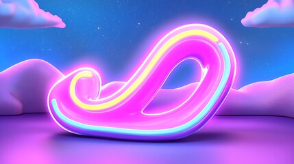 Fototapeta premium Glowing Pink Neon Shape in Pixel Art Night Sky