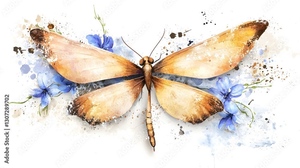 Aufkleber Whimsical and Elegant Watercolor Dragonfly Showcasing Soft Brushstrokes and a Blend of Vibrant Hues Creating a Serene and Design Ideal for Art Projects Decor and Creative Endeavors