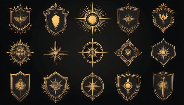 Golden Heraldic Emblems on Dark Background