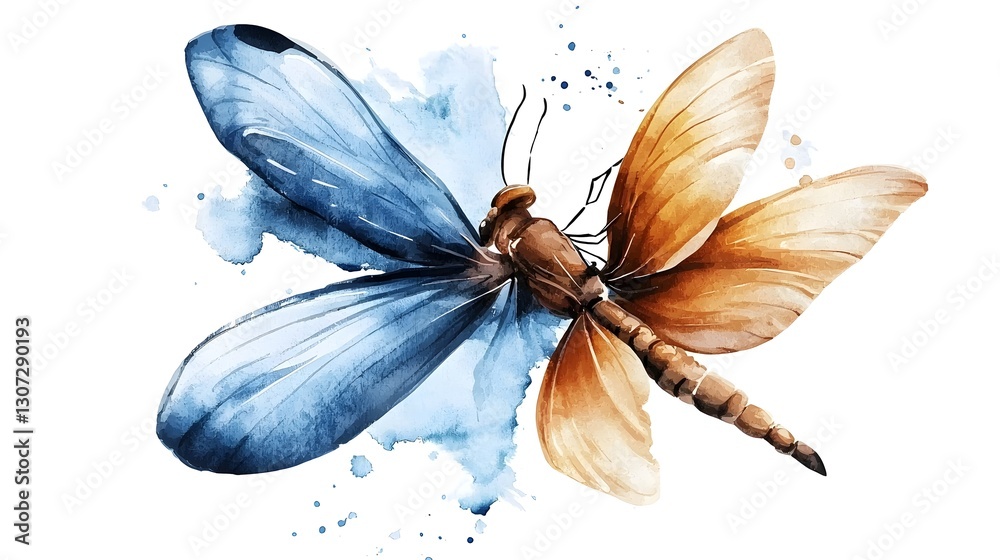 Aufkleber Beautifully painted watercolor dragonfly with delicate details and soft color gradients creating a serene and nature inspired element perfect for botanical themed home decor and design