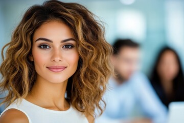 Fototapeta premium Young Woman With Curly Hair Smiling At Camera.