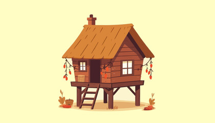 Cartoon Stilt House With Red Pepper Decoration