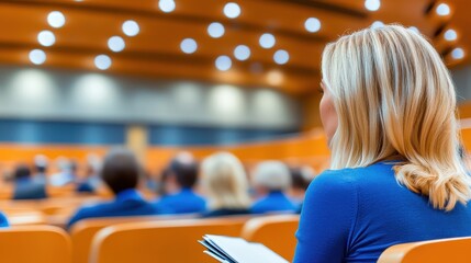 Back View Of A Woman Taking Notes In A Seminar