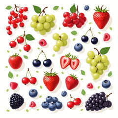 Colorful Berry and Grape Assortment with Leaves