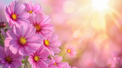Fototapeta premium Vibrant Pink Cosmos Flowers in Sunlight