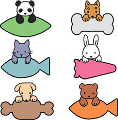 色々な動物と食べ物の形のフレームイラストセット