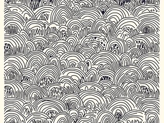 Seamless Abstract Hillscape Pattern, Arcs and Dashes Illustration