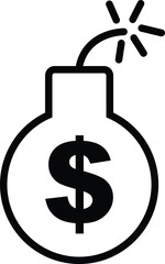 Economic recession, business crisis icon in thin line style, black and white