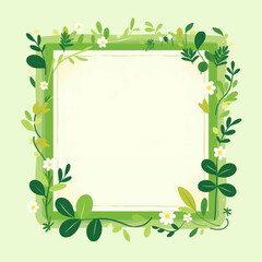 Floral square frame of green leaves and white blossoms