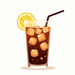 Iced Soda with Lemon Slice and Straw Graphic
