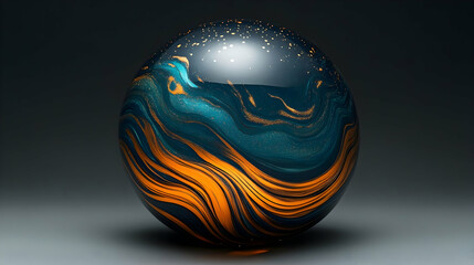 Naklejka premium Abstract sphere with teal and gold swirling patterns.