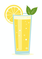 Lemonade Cartoon Illustration With Lemon Slice and Leaves