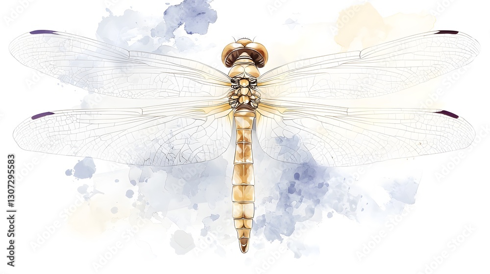 Leinwandbilder Shimmering Dragonfly A Striking and Ethereal Painting Showcasing the Delicate Structure and Intricate Beauty of a Dragonfly s Wings Against a Plain Backdrop Creating a Captivating Contrast