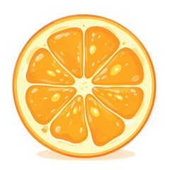 Orange slice cartoon with juicy pulp and white background