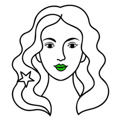 March Eight International Women's Day Illustration Black and White Minimalist Abstract Design with Wavy Haired Woman and Star