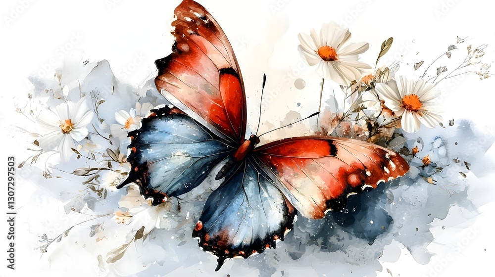 Aufkleber dreamlike watercolor inspired purple butterfly with intricate swirling patterns on its wings set aga