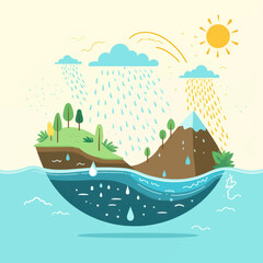 Naklejka premium Stylized illustration of the water cycle on land