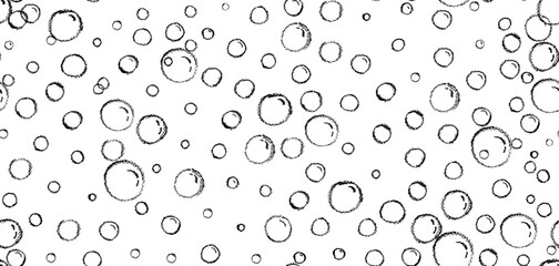 Doodle seamless pattern of soap drawn by chalk or pastel crayon. Charcoal water bubbles repeating elements. Chalk sketch rounded fizzy drink shapes. Vector background of aqua shower drop and sparkle