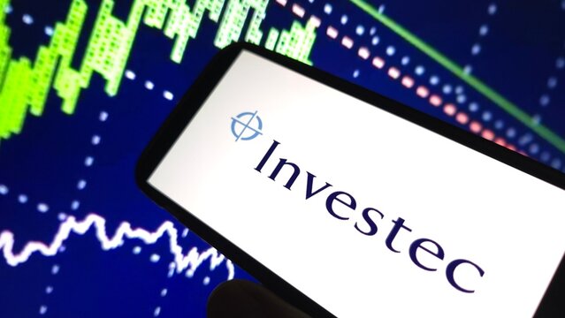 Konskie, Poland - March 03, 2025: Investec company logo displayed on mobile phone