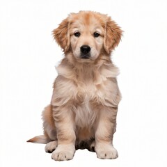 Obraz premium Fluffy Young Dog with Light Brown Fur Sitting on White Background.