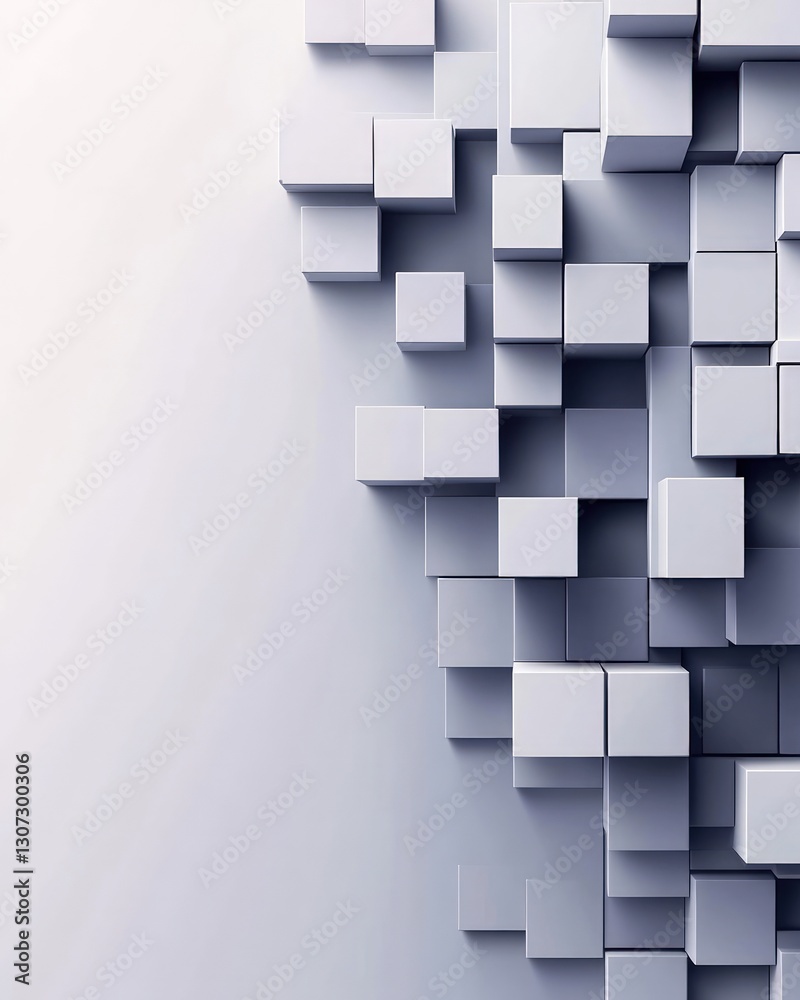 Poster abstract 3d cube pattern on white background with shades of gray displaying geometric shapes and dep