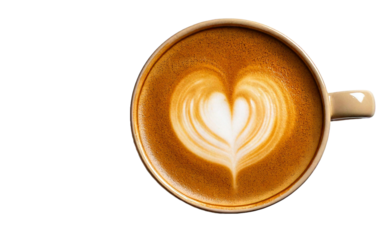 heart shaped coffee cup on transparent background