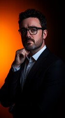 Fototapeta premium Contemplative Businessman in Modern Studio Professional Portrait Dramatic Lighting Thoughtful Expression