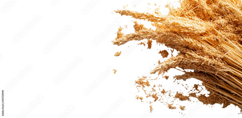 Poster on a white background, a straw pile is isolated and its texture is visible, with the addition of a c
