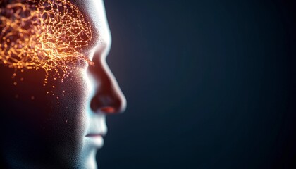 Obraz premium Human Profile with Digital Neural Connections Representing Artificial Intelligence and Creativity Concepts