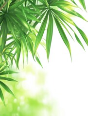 Naklejka premium Vibrant summer palm leaves in nature's embrace realistic photo with copy space