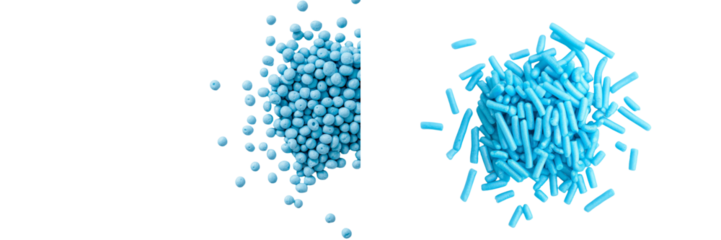 Isolated blue chocolate sprinkles on a white background display their texture when viewed from the top