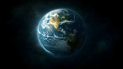 Earth globe in space, North America visible.