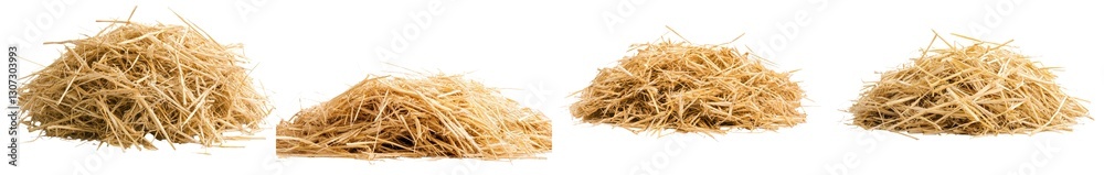 Aufkleber on a white background with texture, a single pile of straw is prominently displayed in isolation