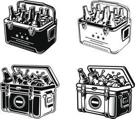 Party Cooler Vector Graphics, Ice Chest Cooler Filled With Beer Silhouette