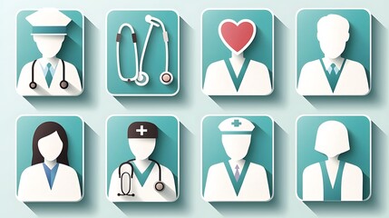 Healthcare professionals icons digital art health sector modern design flat style professionalism
