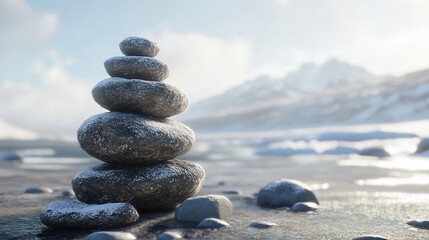 Stack of ice on the shore