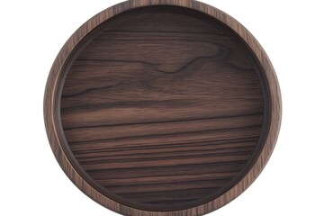 A circular wooden tray displays its detailed grain and textured surface