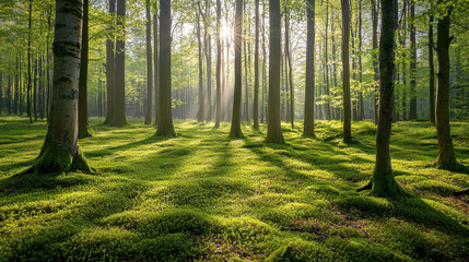 Obraz premium Sunlight filtering through trees forest landscape photography natural environment tranquil viewpoint nature's serenity