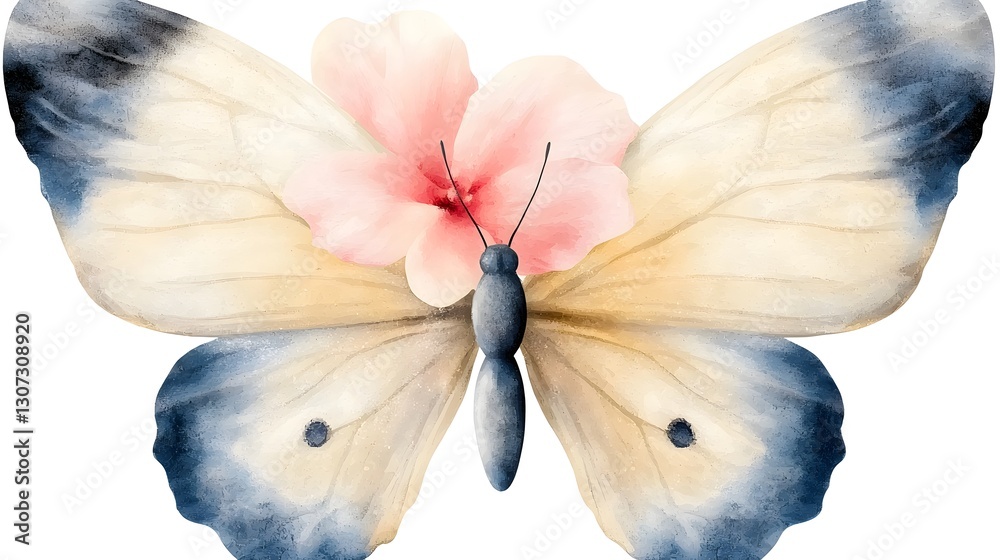 Poster Elegant and pink butterfly rendering with luminous colors and intricate wing patterns floating gracefully against a transparent background for versatile design use