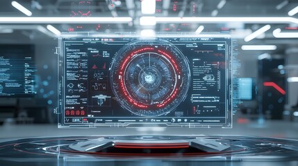 Fototapeta premium Futuristic transparent holographic dashboard in a sleek spaceship cockpit displaying real time navigation data planetary scans and neural assistance for advanced space and