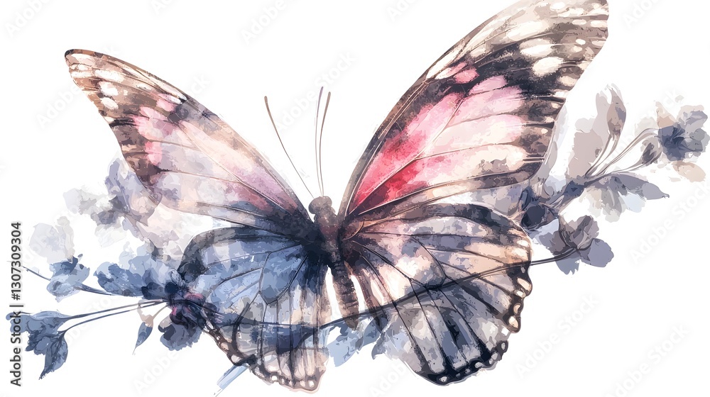 Fototapete A mesmerizing digital showcasing a beautifully rendered pink butterfly with intricate textures and vibrant hues designed on a transparent background for easy into projects